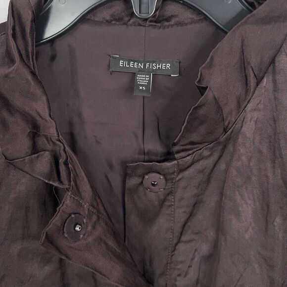 Eileen Fisher Coat Womens XS Steel Satin Metallic Jacket Crinkled Trench Luxury - Picture 4 of 13